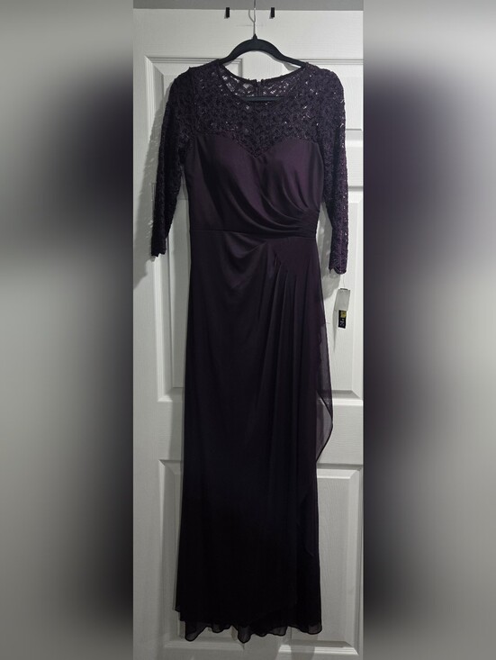 Xscape Dresses & Skirts - Xscape Long Sleeve Ruched Evening Gown in Deep Plum